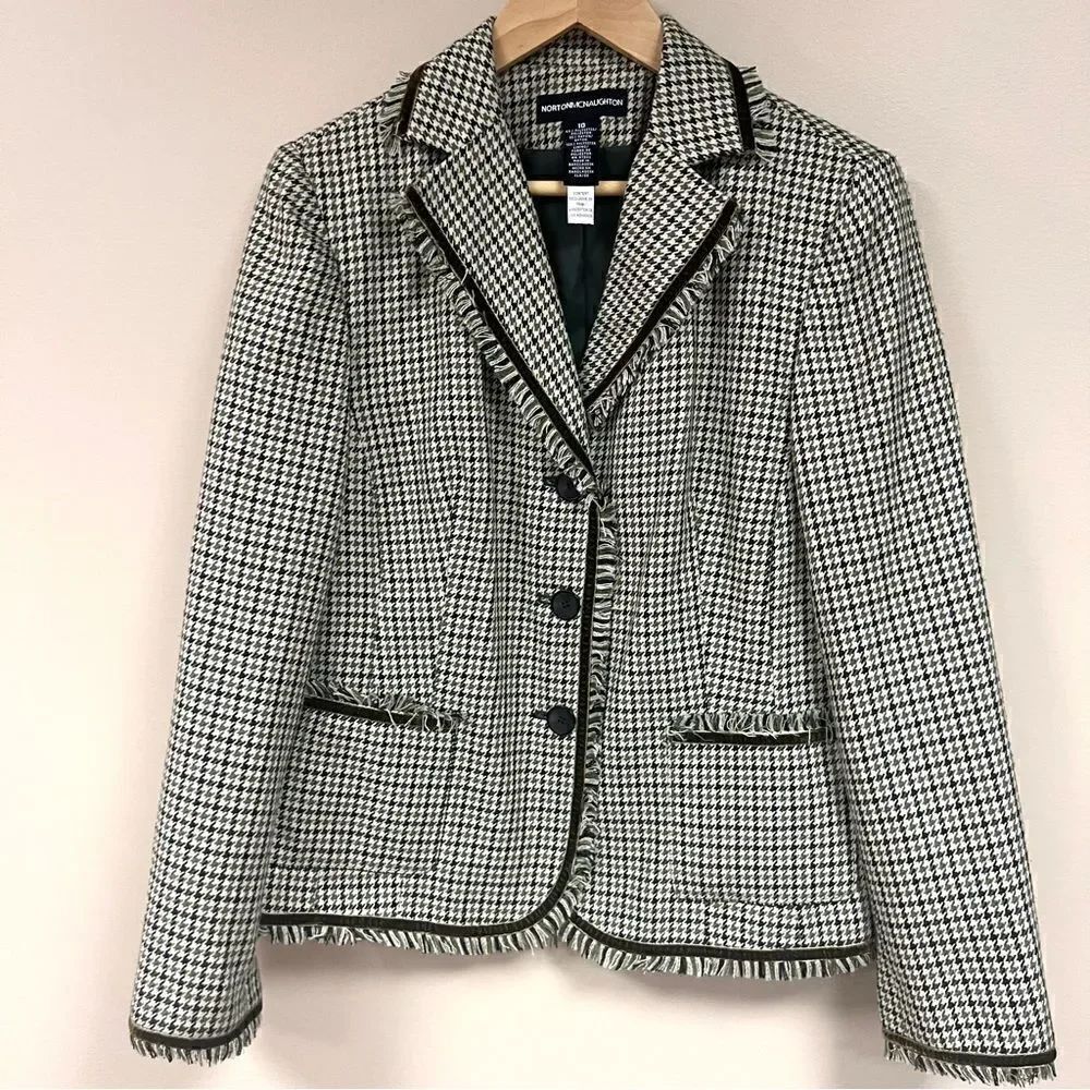 Norton McNaughton olive green houndstooth blazer 10